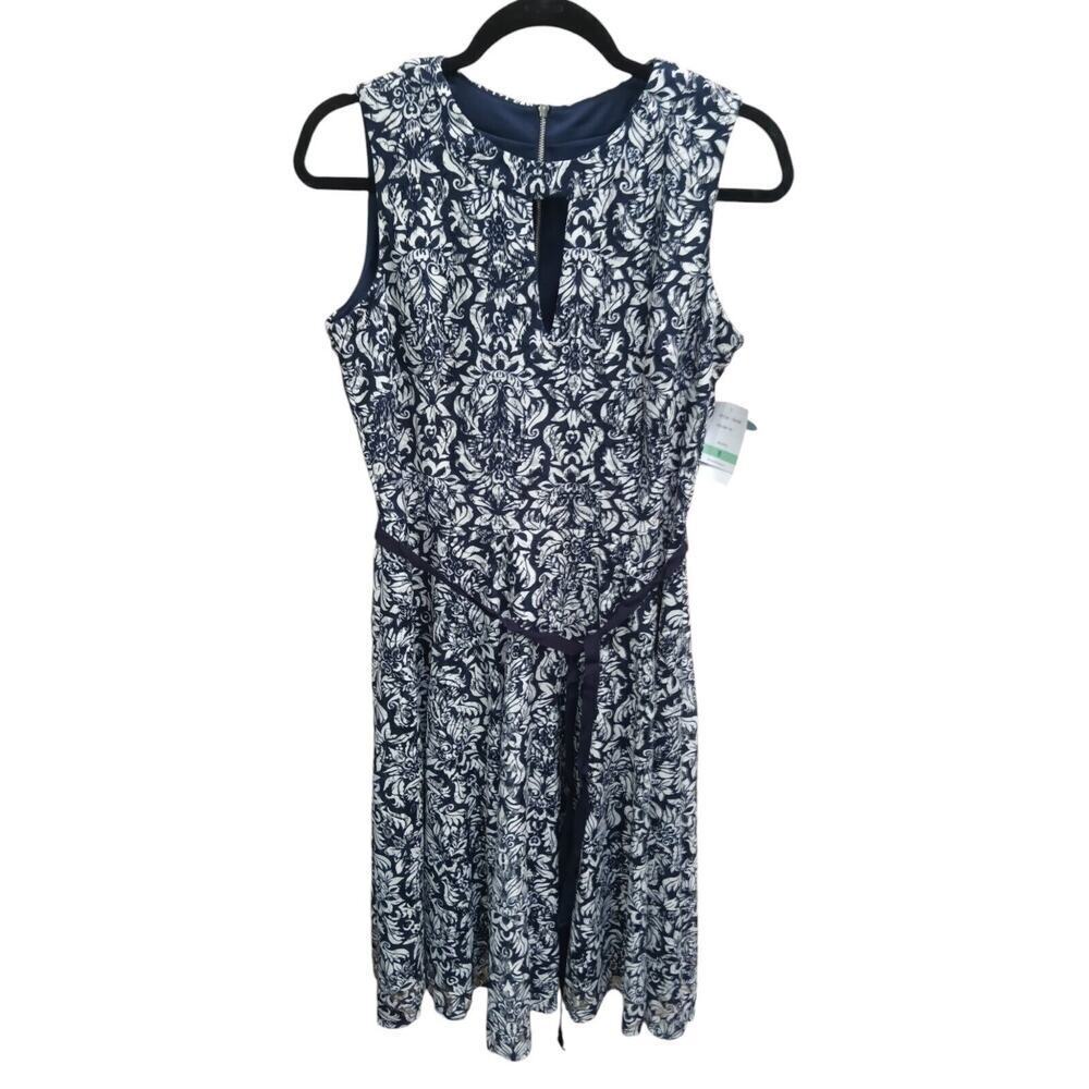 Danny And Nicole Dress NWT Size 8 Navy Blue White Lace Fit And Flare Sleeveless
